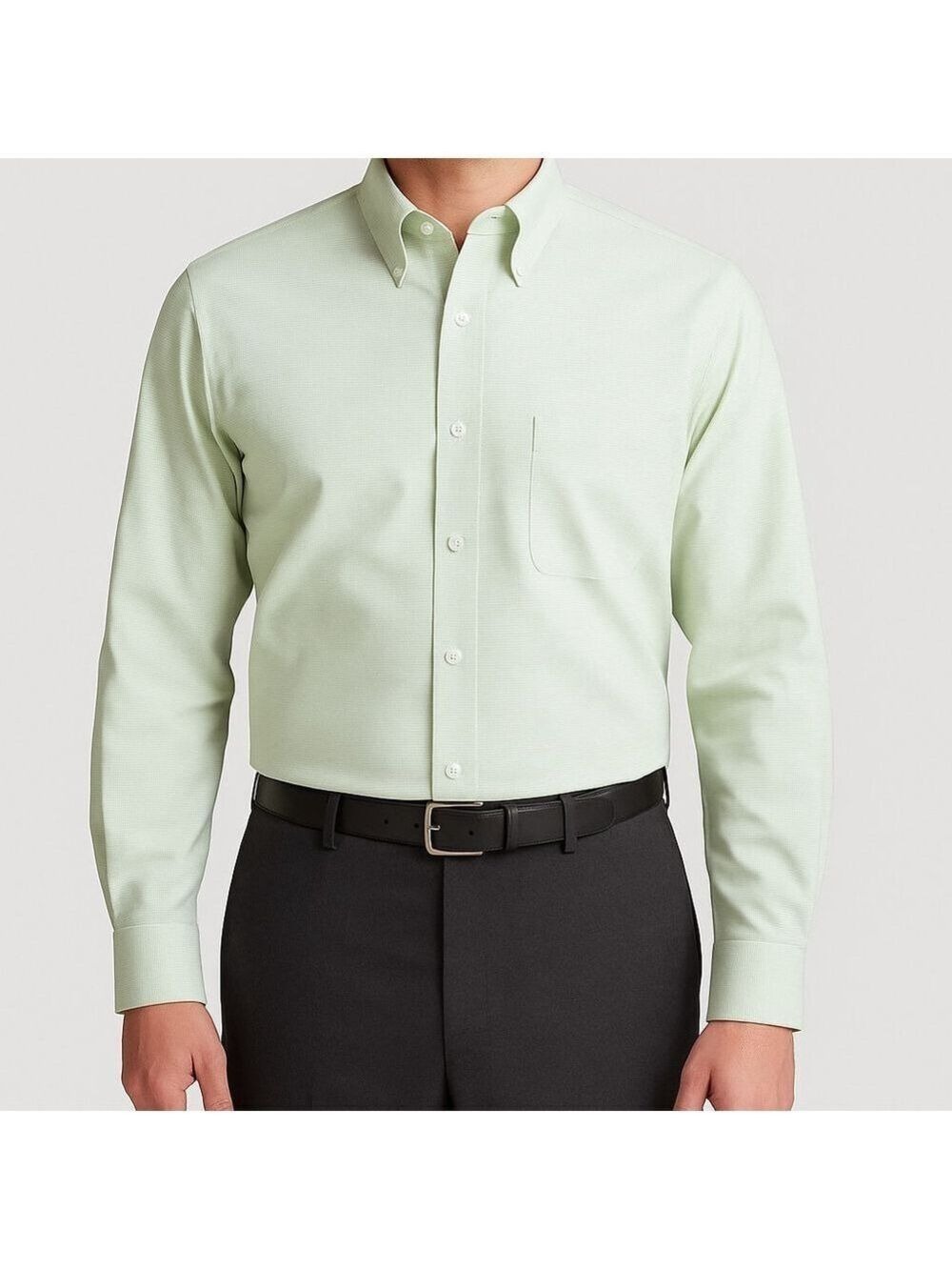 Roundtree & Yorke Green White Pinpoint Dress Shirt 16/34 Cotton